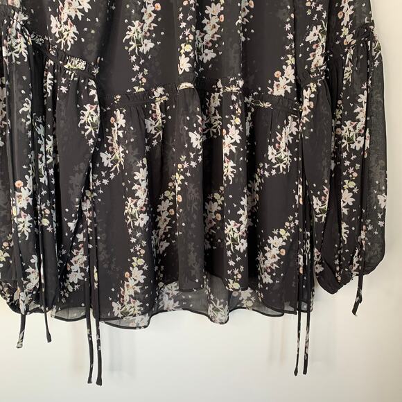 All Saints Eimar Cultivar Balloon Sleeve Sheer Floral Womens Top Size 4 Small - Picture 4 of 16